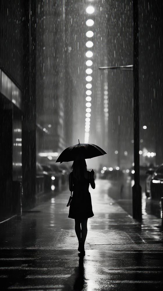 Photography of rain silhouette walking motion.