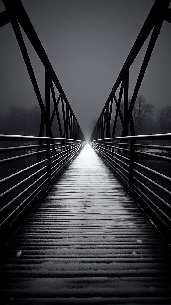 Photography of winter boardwalk railing bridge.