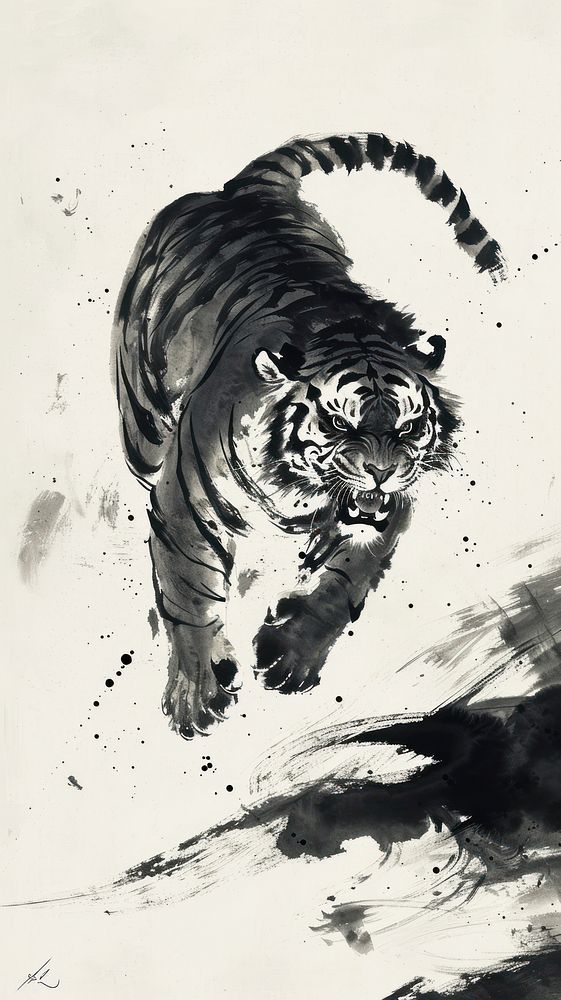 Tiger wildlife painting drawing.