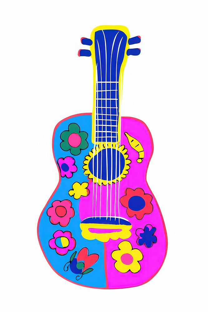 Guitar white background vibrant color creativity. AI generated Image by rawpixel.