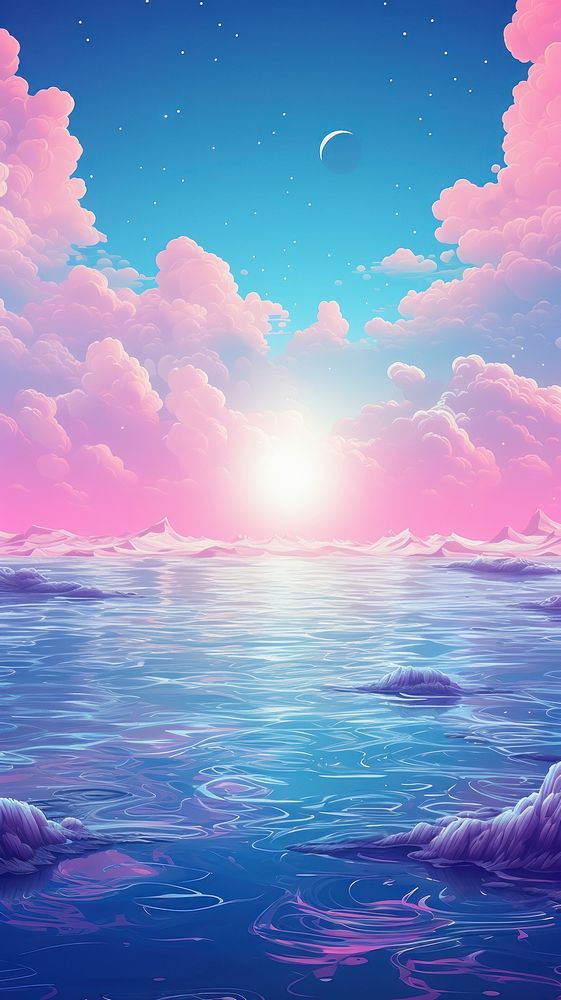 Blue and pink ocean backgrounds outdoors horizon.