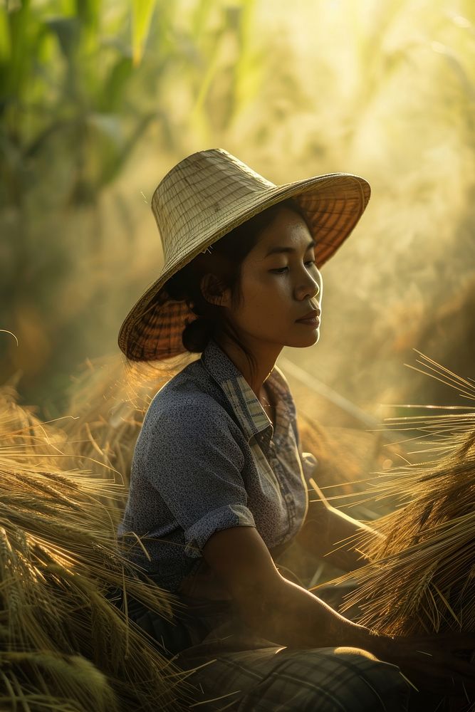 Laos woman farmer portrait outdoors nature.