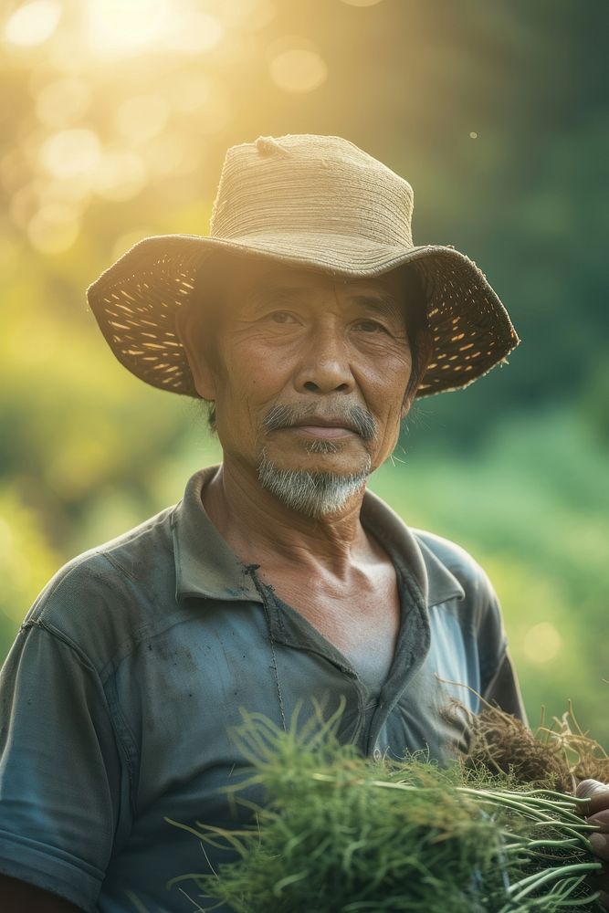 Laos man farmer portrait gardening outdoors.