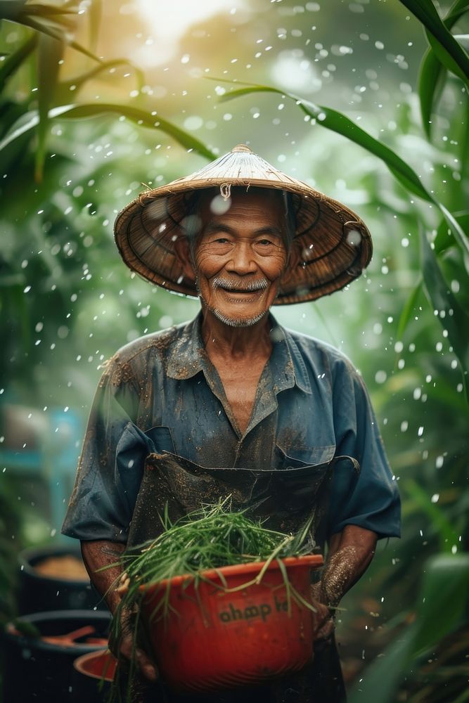Thai man farmer gardening outdoors adult.
