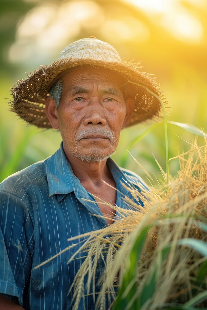 Thai man farmer gardening outdoors portrait.