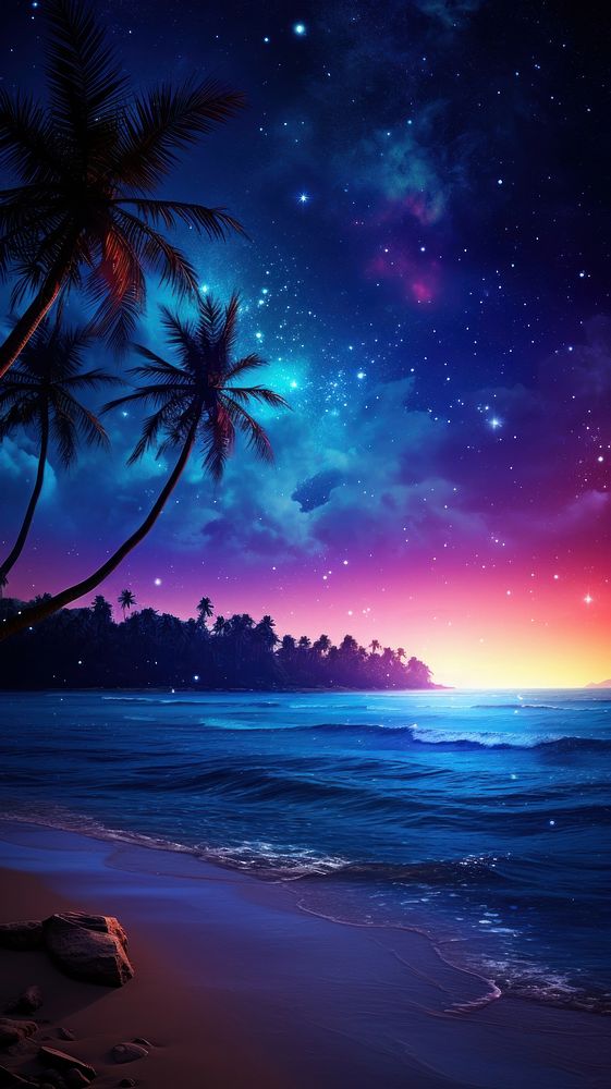 Beautiful fantasy tropical beach night outdoors horizon.