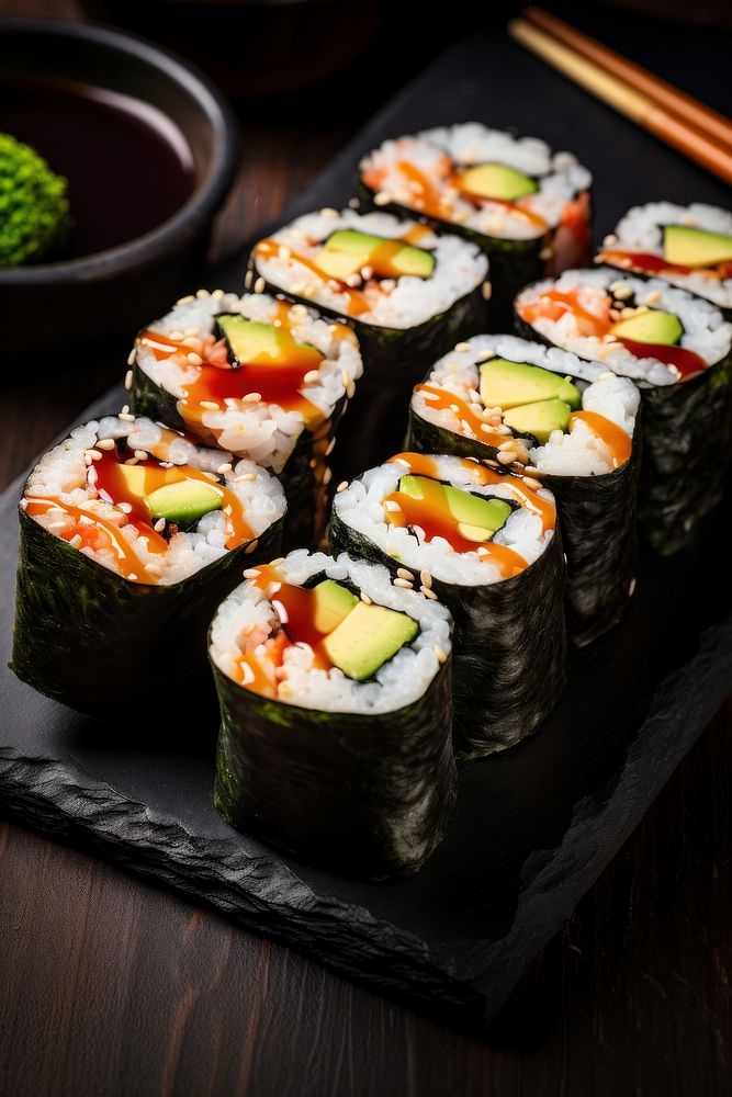 California roll food sushi table. AI generated Image by rawpixel.