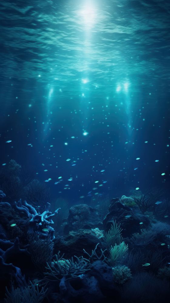 A magical neon ocean backgrounds underwater outdoors.