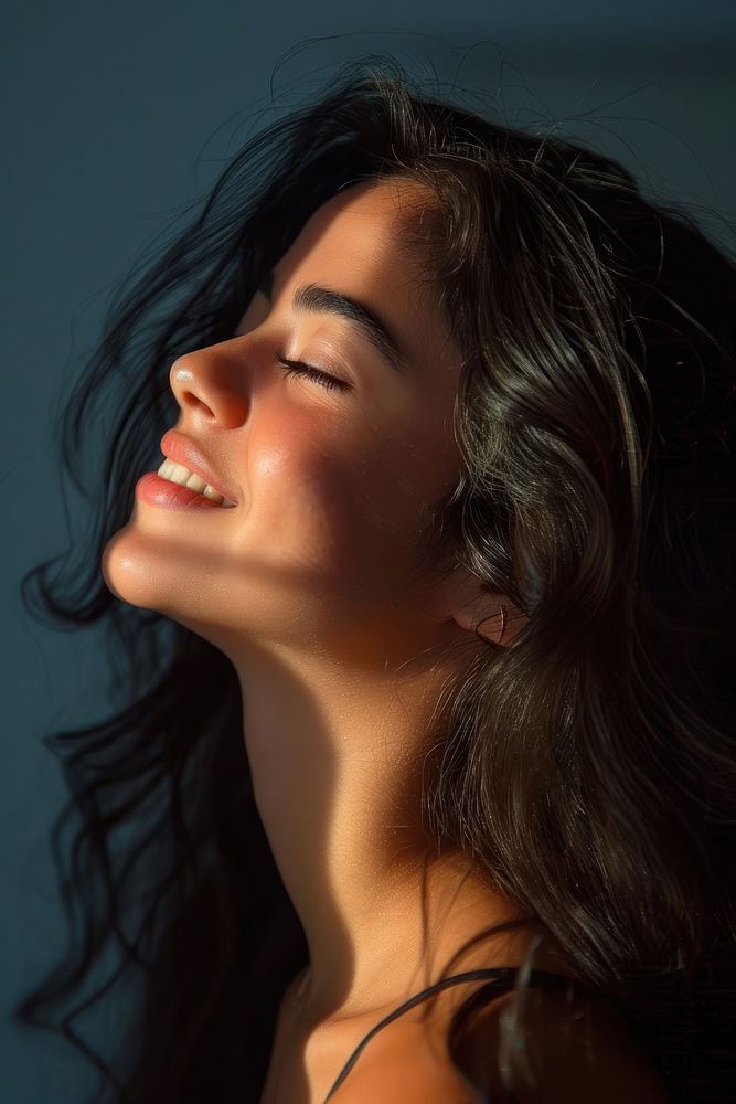 Latina Brazilian girl smiling adult skin.