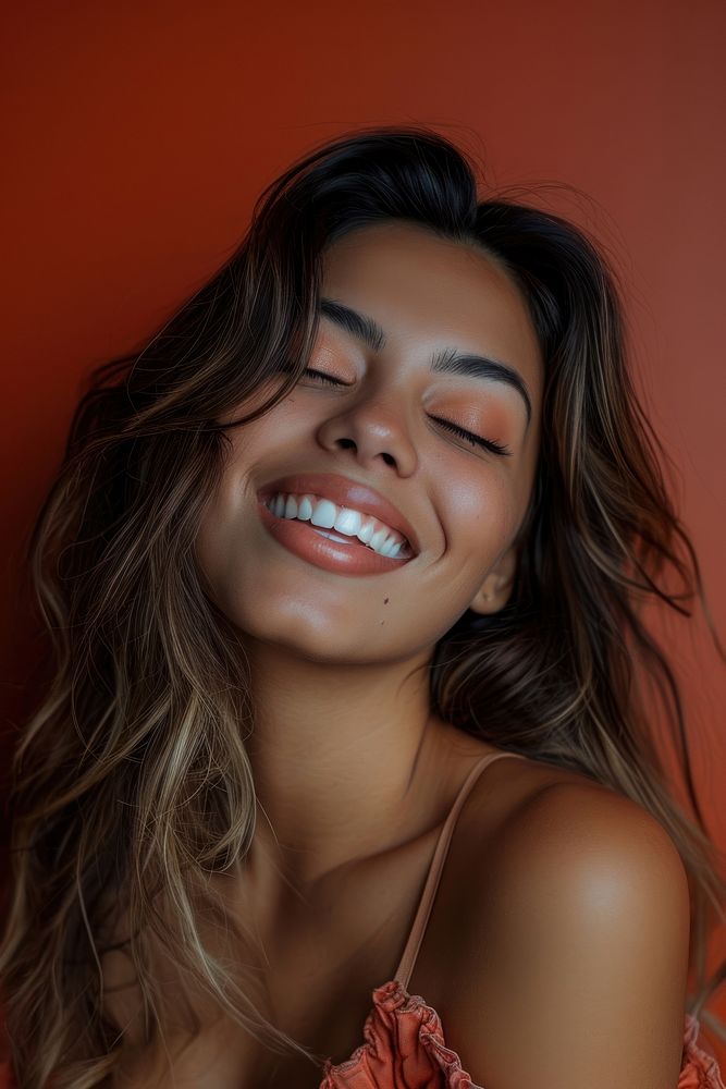 Latina Brazilian girl smile laughing portrait.