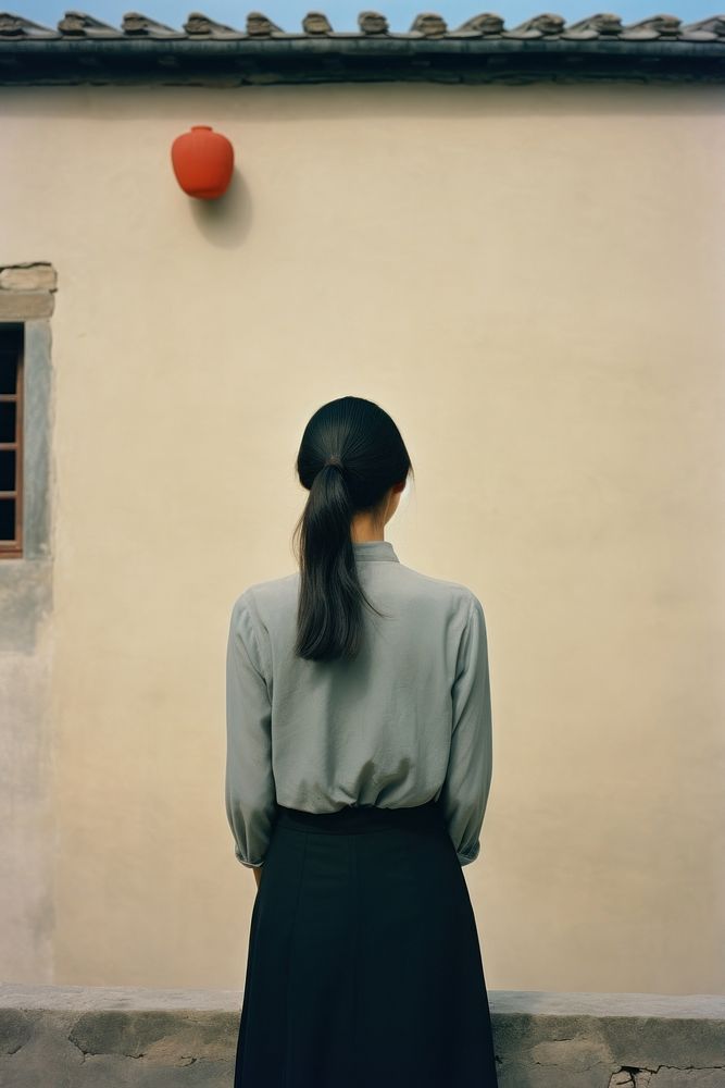 Chinese woman standing adult contemplation architecture.