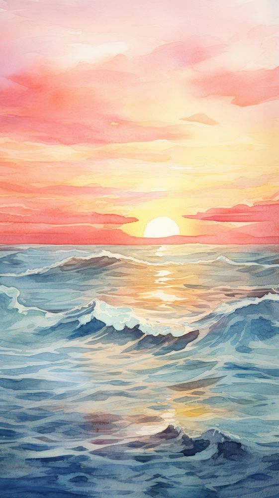 Sunset on the ocean outdoors painting horizon.
