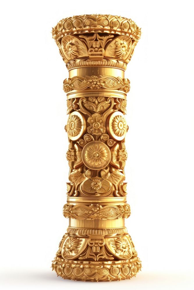 The Buddhist Ashoka Pillar gold lighting white background.