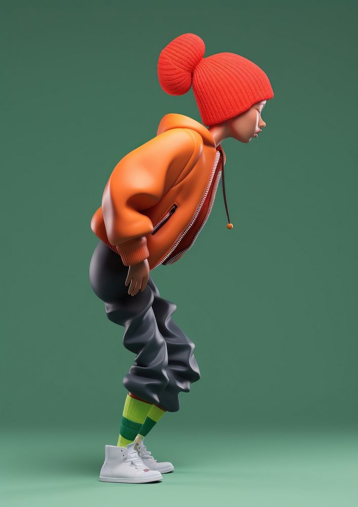 A young black female with a Angry expression wearing a cap and red hair cartoon footwear figurine. AI generated Image by…
