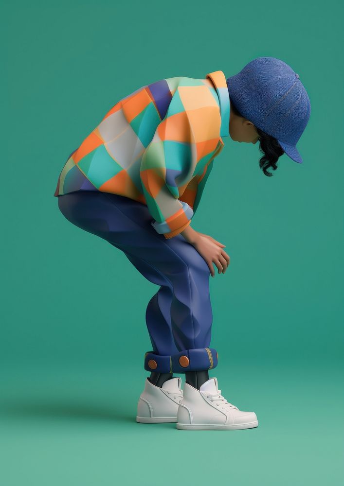 A young black female with a sad expression wearing a baseball cap and blue hair footwear shoe art. AI generated Image by…