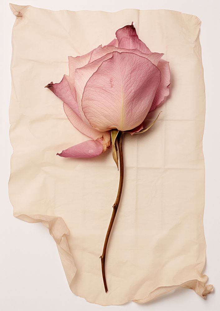 Real Pressed a pink rose petal flower plant paper.