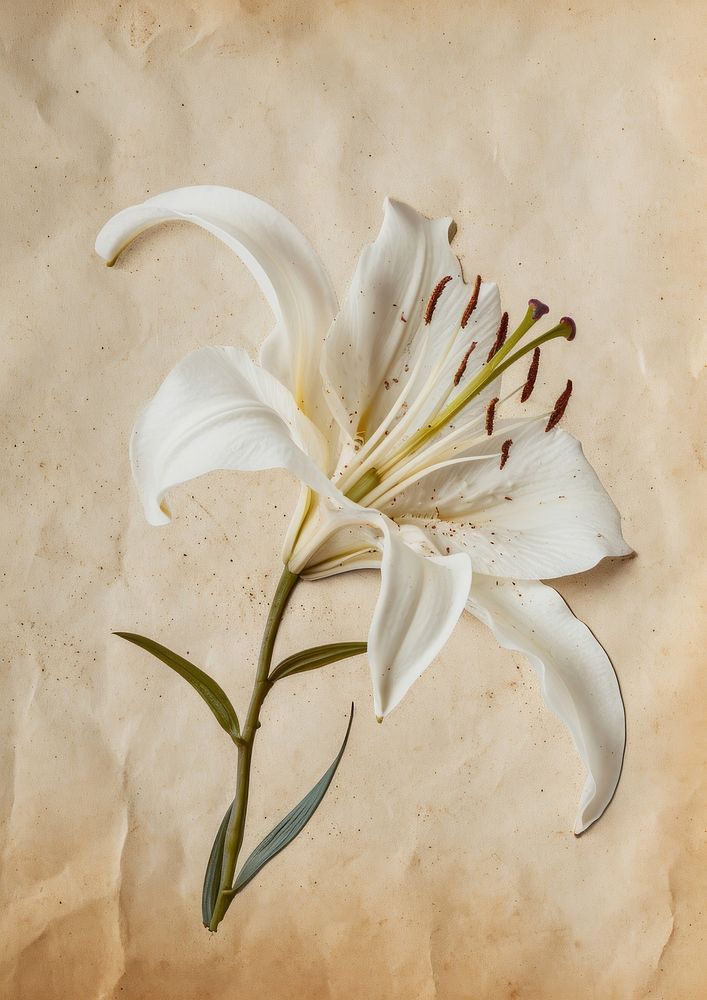 Real Pressed a white Lily flower lily plant.