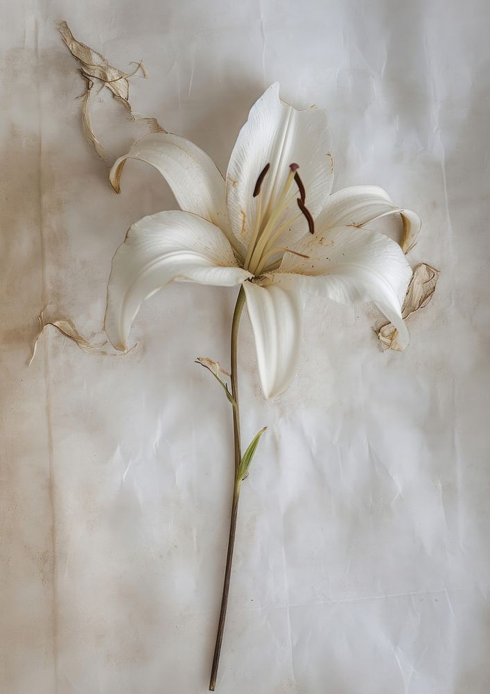 Real Pressed a white Lily flower lily plant.