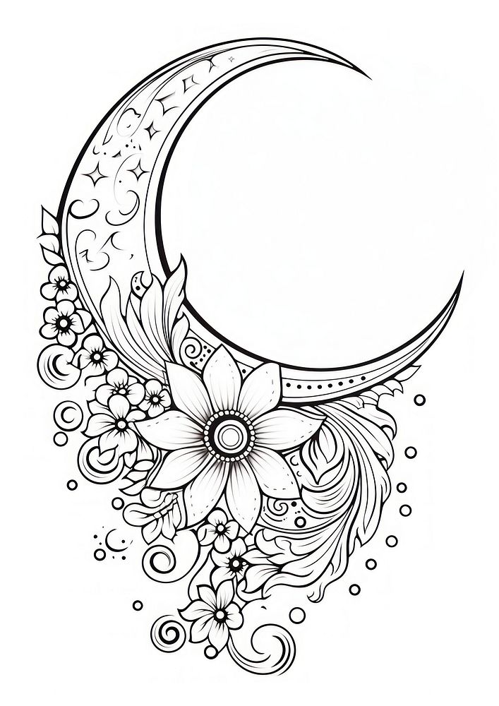 Half moon sketch pattern drawing. AI generated Image by rawpixel.