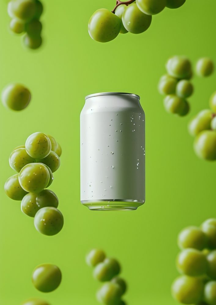 Beer can  grapes green plant.