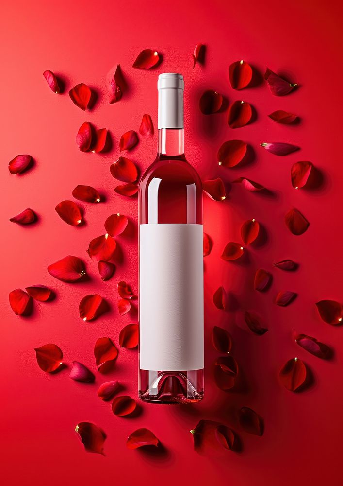 Wine bottle with packaging  petal drink red.