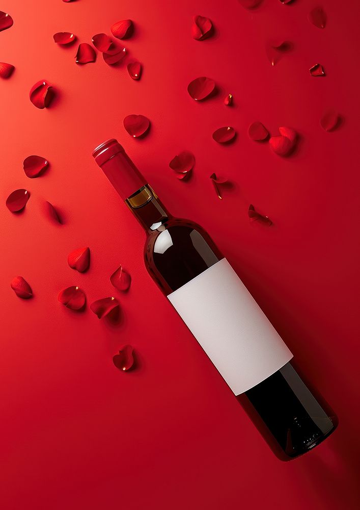 Wine bottle with packaging  petal drink red.