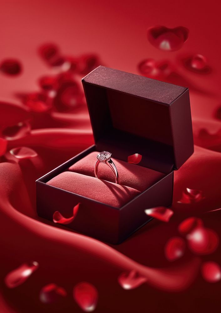 Ring in the box packaging  jewelry love rose.