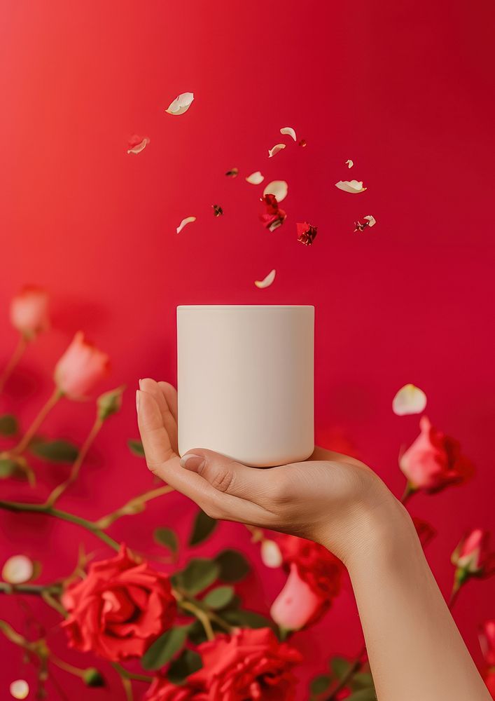 Candle packaging  holding flower plant.