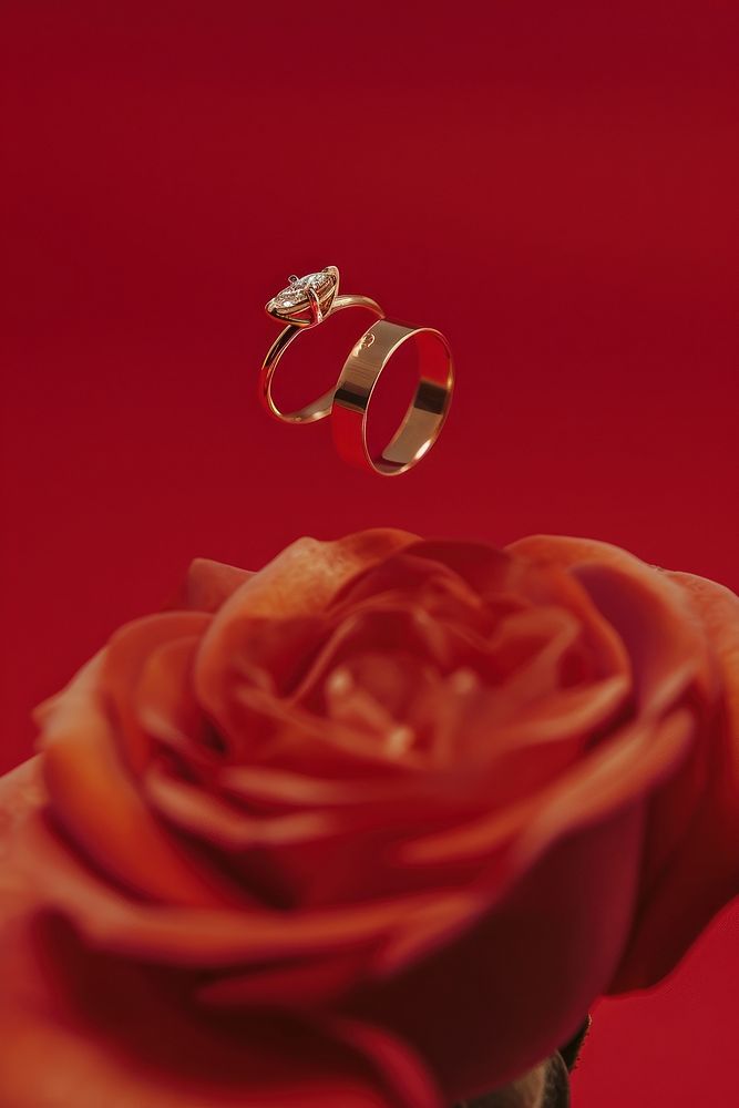 Ring couple with rose patals jewelry flower plant.