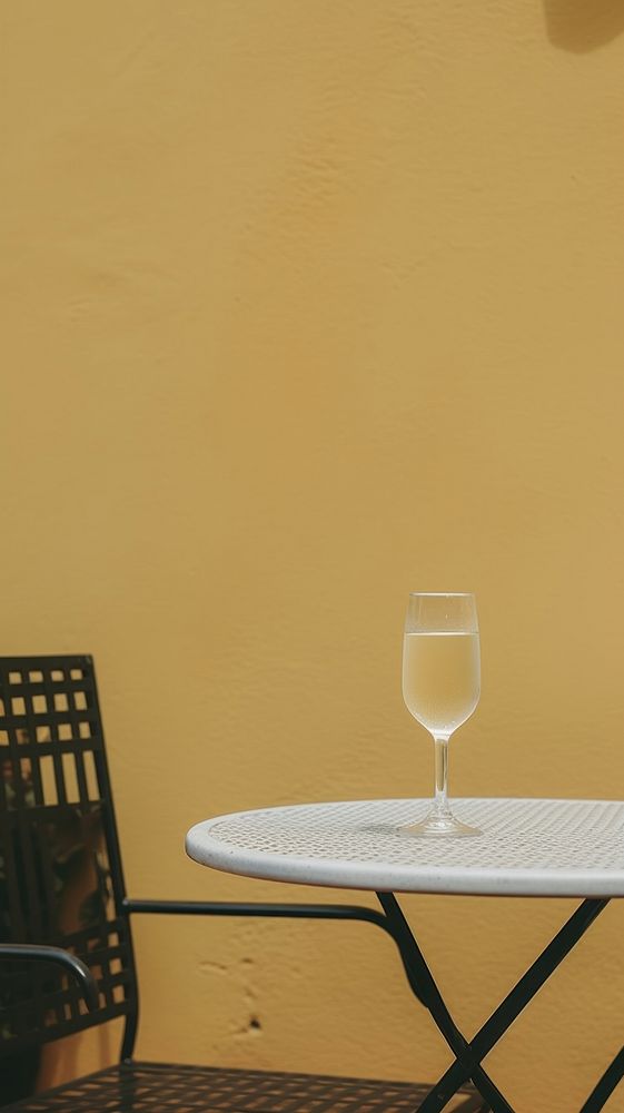 Champagne glass on outdoor table outdoors furniture yellow. AI generated Image by rawpixel.