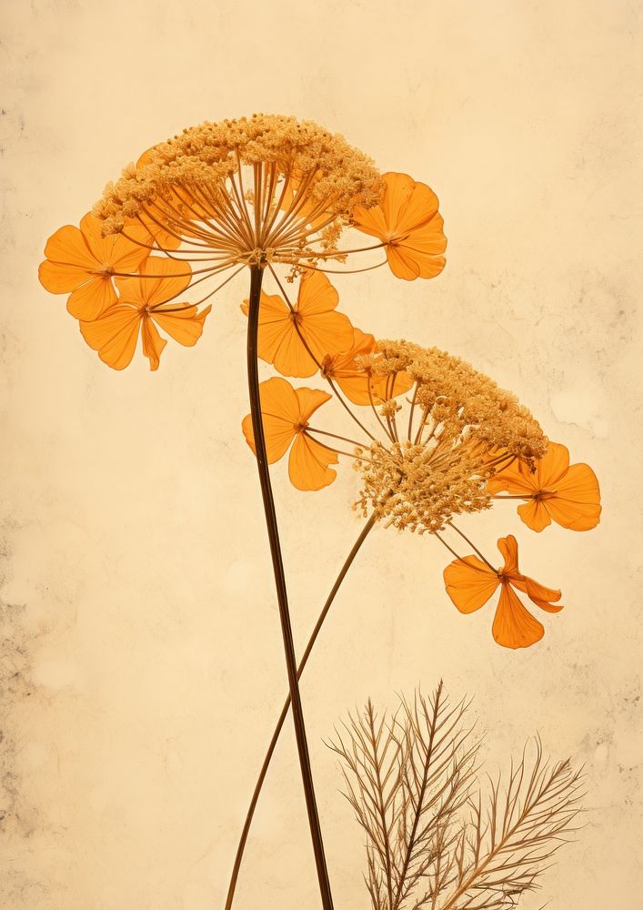 Pressed a orange yarrow flower plant art.