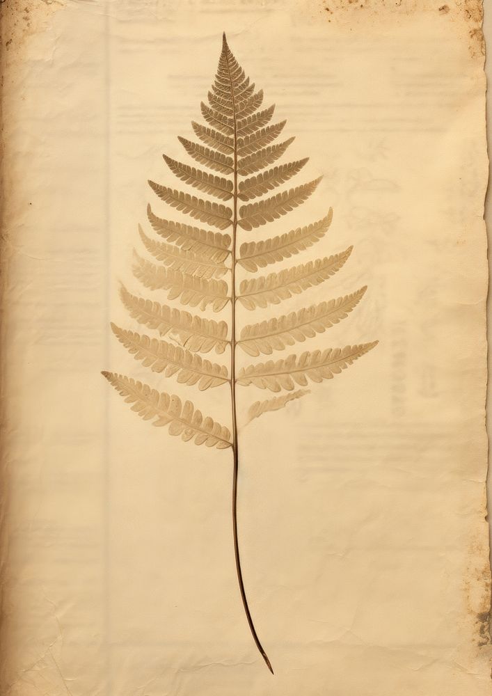 Pressed a dry fern leaf plant paper text.