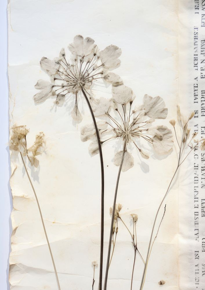 Pressed a white verbena flower plant paper.