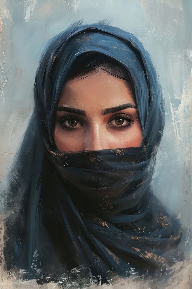 Brave Muslim woman painting portrait adult.