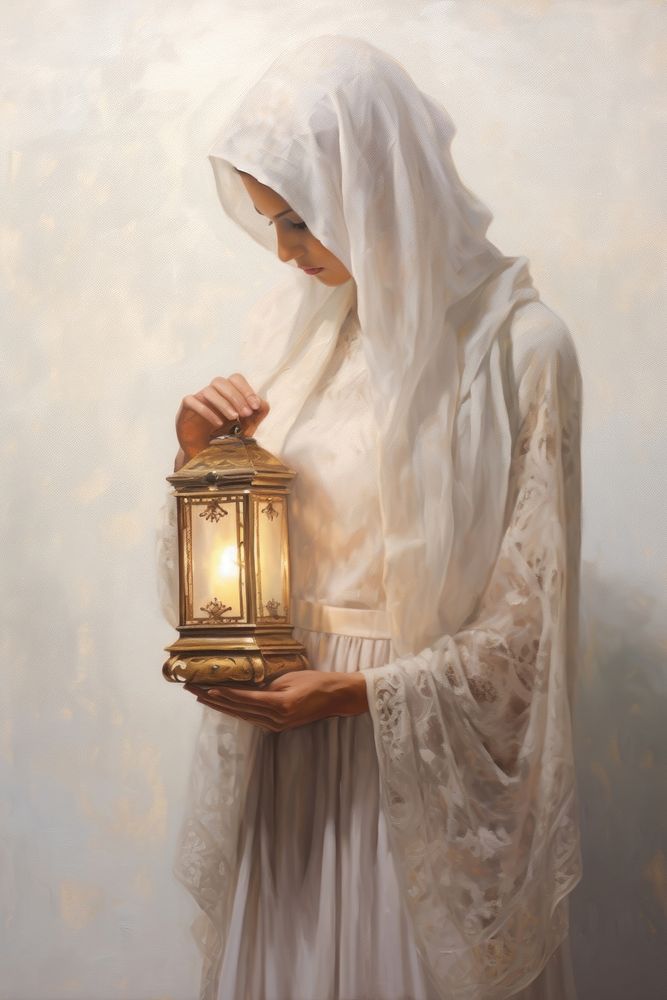 Hand holding Ramadan Lantern painting adult white.
