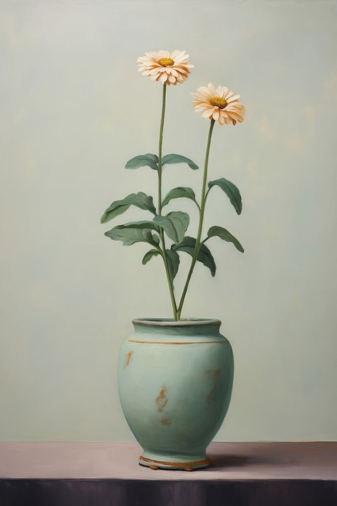 A Daisy in cute pot isolated on clear background painting flower plant.