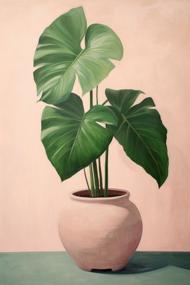 A Monstera in cute pot isolated on clear background painting plant leaf.