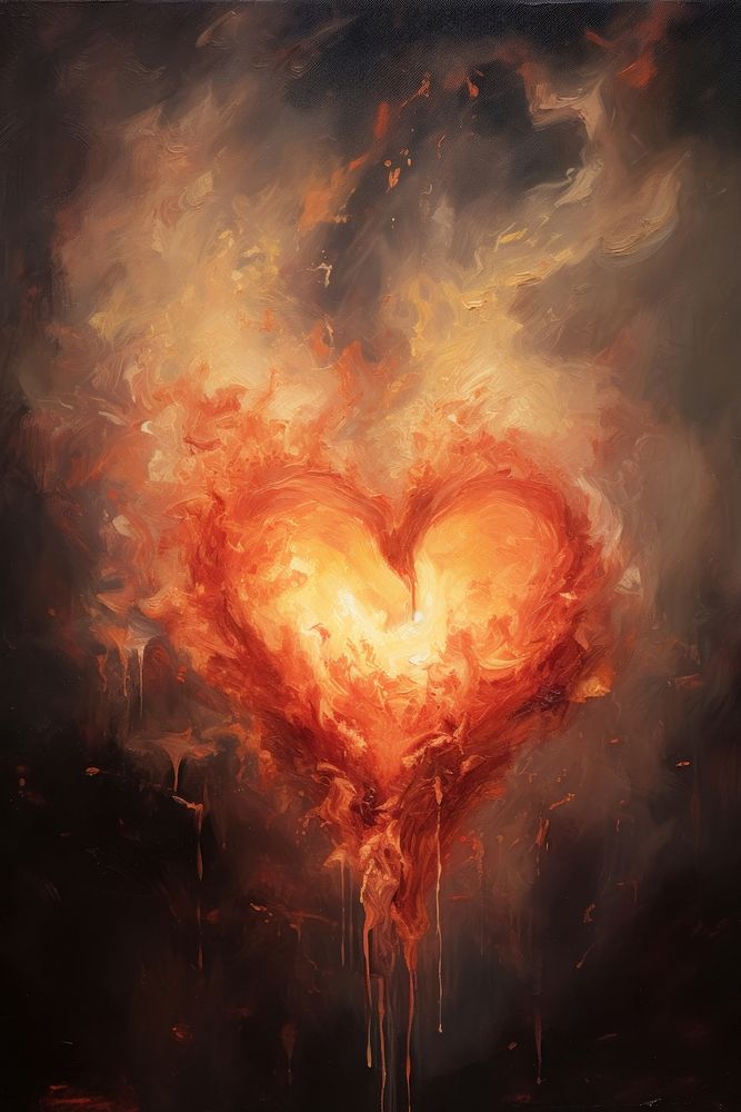 A burning heart painting creativity darkness.