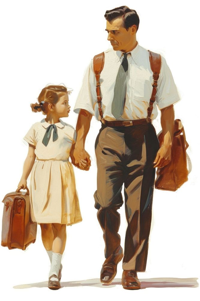 A father and school kid walking together handbag adult man.