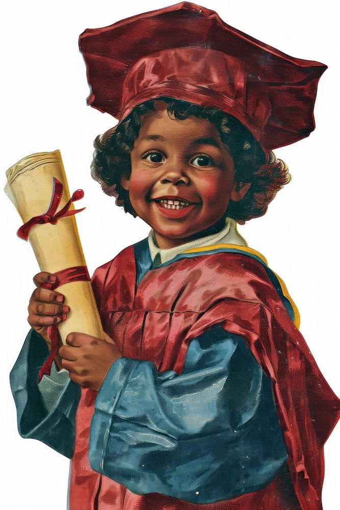 A school african-american kid happy in graduation day portrait painting white background.
