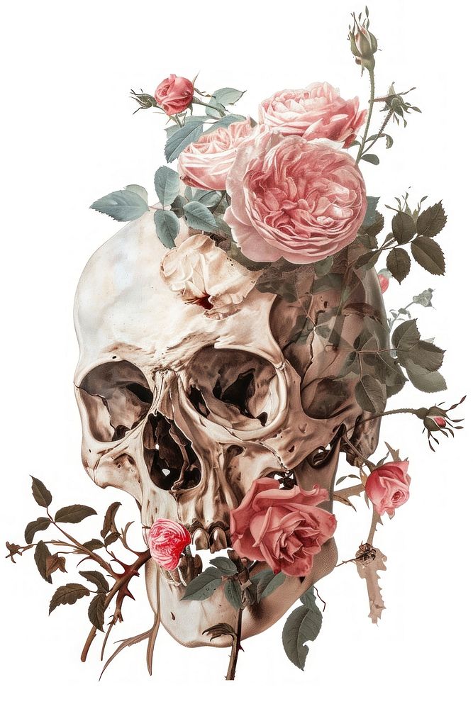 A Skull with roses art painting drawing.