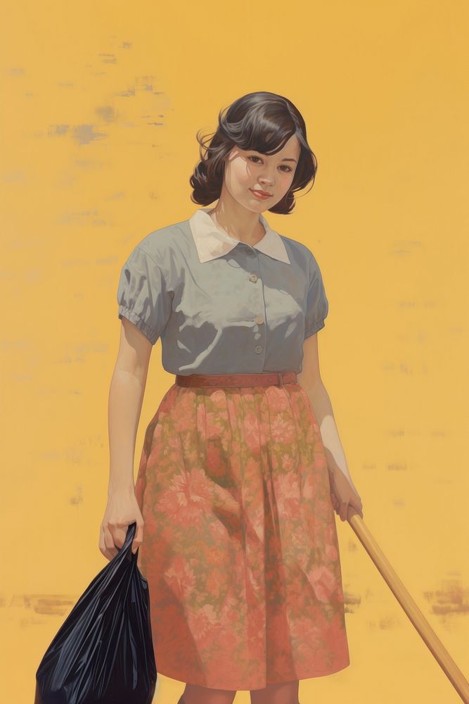 A homemaker cleaning painting portrait.