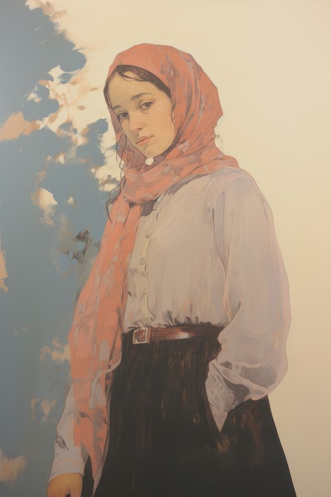 A Muslim woman wearing a hijab portrait painting adult.