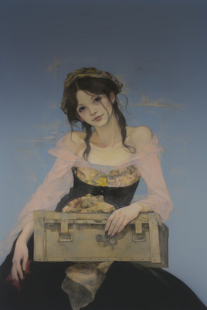 A girl holding a donation box portrait painting adult.
