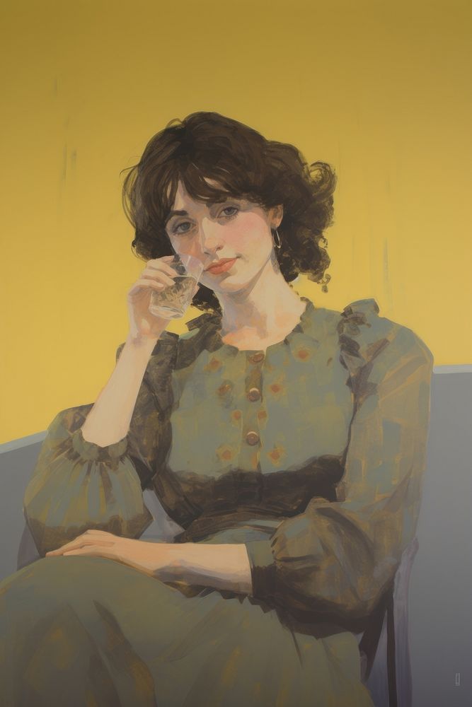 A lady sipping coffee portrait painting adult.