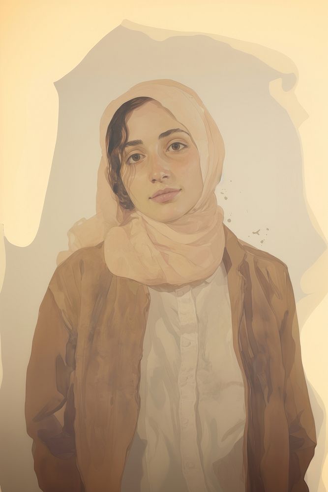 A Muslim woman wearing a hijab portrait painting drawing.