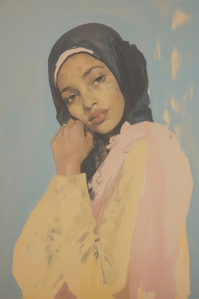 Portrait painting looking hijab.
