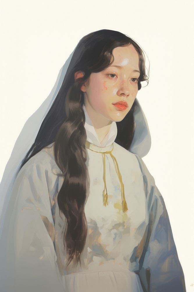 A young Chinese female nun portrait painting fashion.