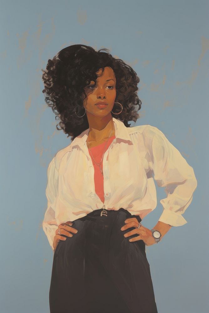 A young black woman displaying clear signs of tried through body language portrait painting adult.