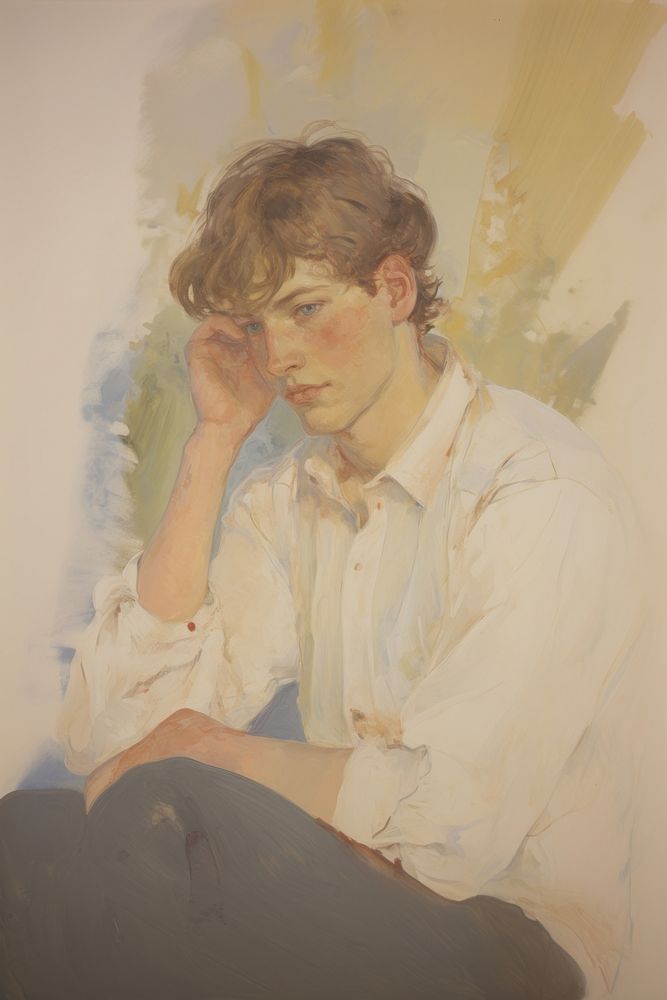 Portrait painting looking sitting.